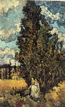 Vincent Van Gogh : Cypresses with Two Women